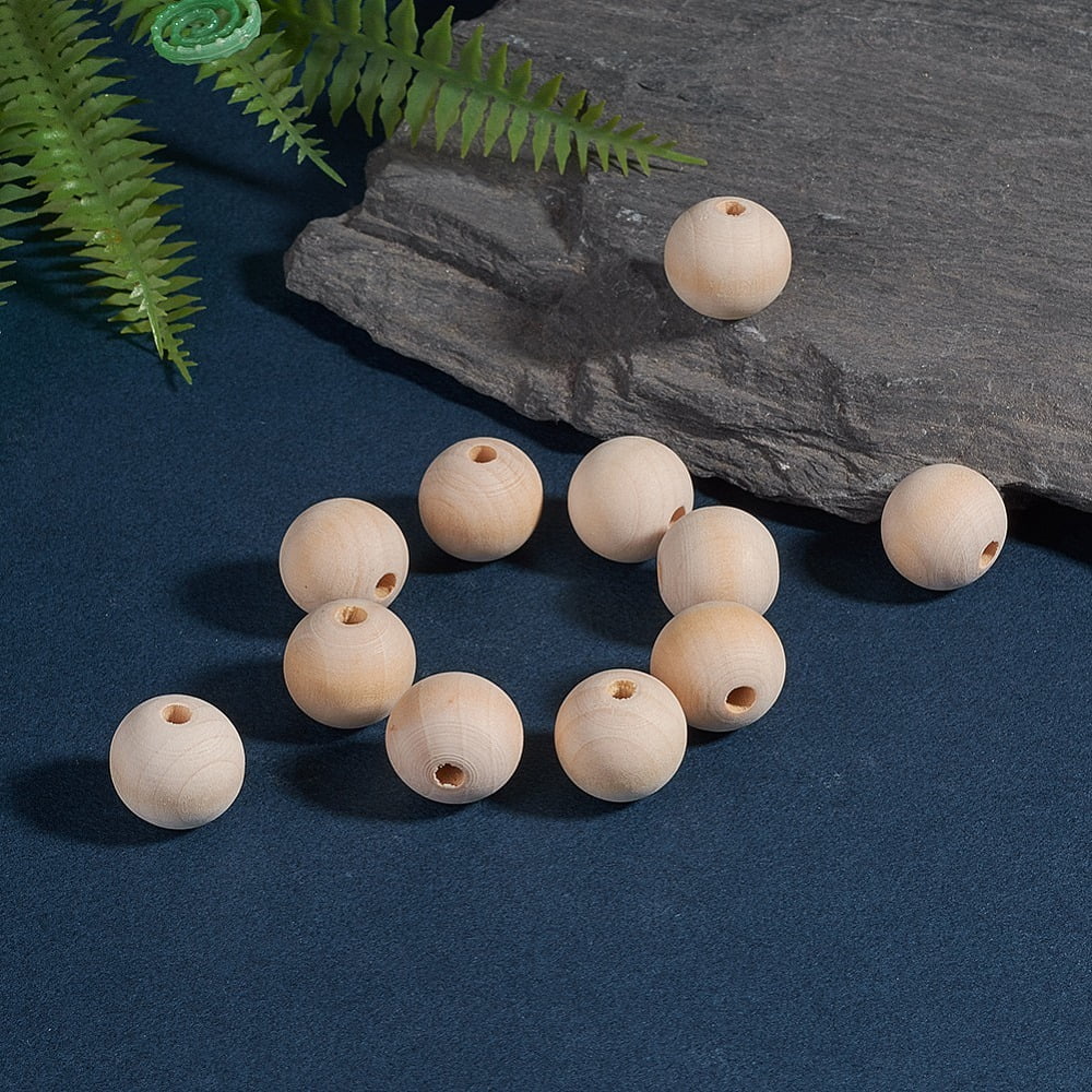 500pcs Natural Unfinished Wood Beads Round Wooden Loose Beads Spacer Beads for Craft Making Macrame Beads Large Hole Beads Lead Free Moccasin 20mm Hole: 4~5mm