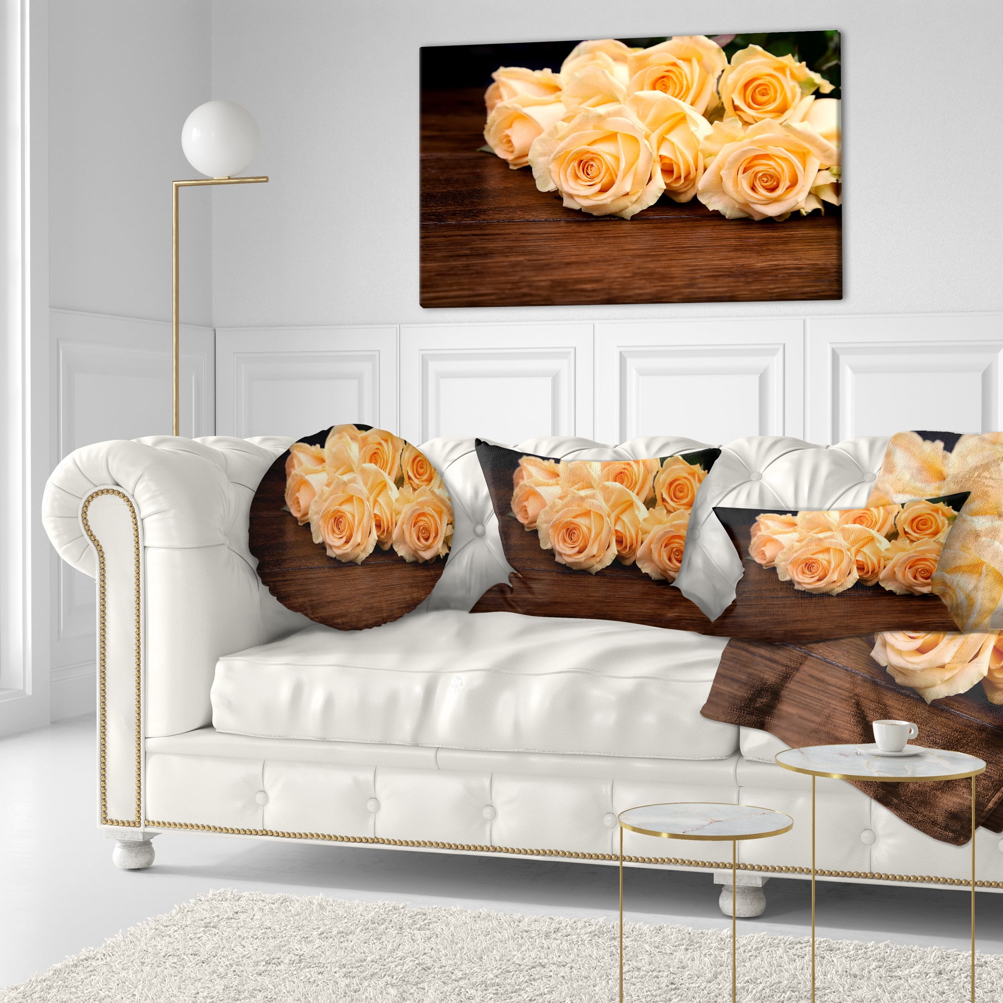 Designart Roses on Wooden Surface Photo - Floral Throw Pillow - 12x20
