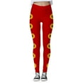 thumbnail image 4 of GHSOHS Leggings for Women Black Leggings Sunflower Print Tights Seamless Lifting Workout Leggings High Waisted Yoga Pants Comfy Capris Leggings Plus Size Red Jeggings Capris Pants Knee Lengt,XL, 4 of 5
