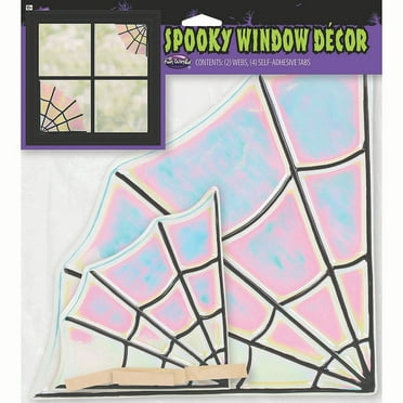 Fun World 15 in Iridescent Window Webs Halloween Decoration - Pink