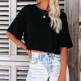 thumbnail image 4 of Trendfront Womens Summer Crew Neck Elbow Sleeve Tops Cropped Length Solid Color Tees Plain Casual Everyday Style Wear T-Shirts, 4 of 5