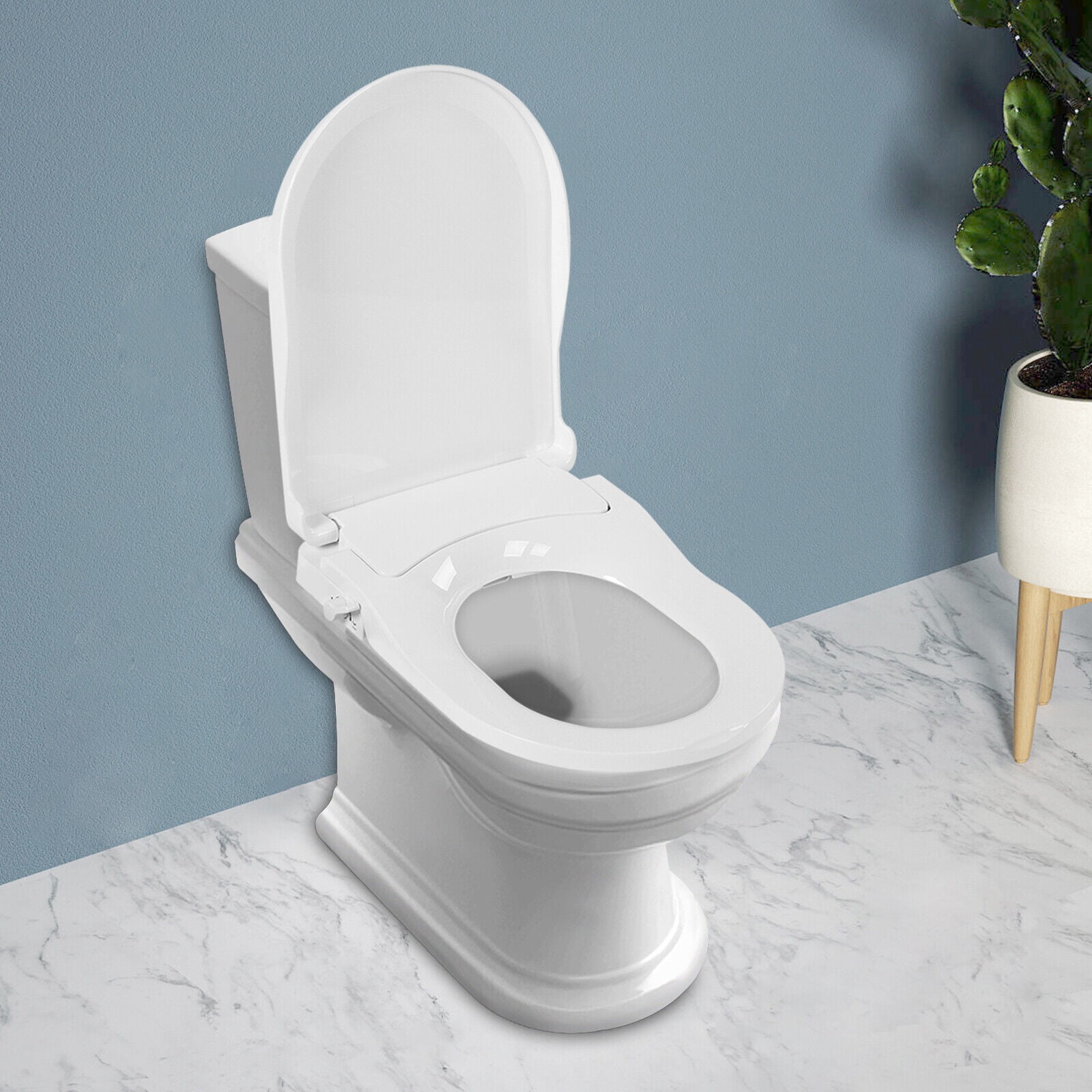 Non-Electric Bidet Toilet Seat Dual Nozzle Fresh Water Spray D-Shape White 18.9*13.7*3in