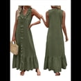 thumbnail image 2 of Vestido de Verano para Mujer, de Algodón, Estilo Bohemio, de , Sin Mangas, con Volantes Escalonados, Maxivestido . Verde S, 2 of 5