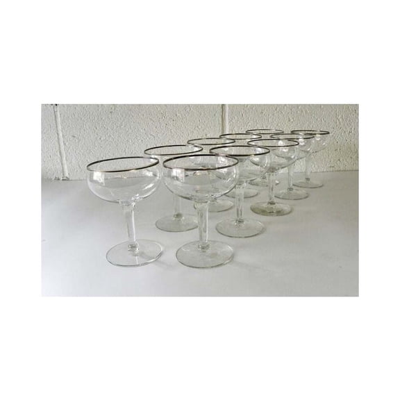 Vintage Style French Silver Rim Coupe Glass. 7 Oz. (Set of 4)