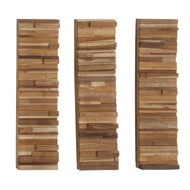DecMode Indoor Brown Teak Wood Rustic Abstract Wall Décor, Set of 3