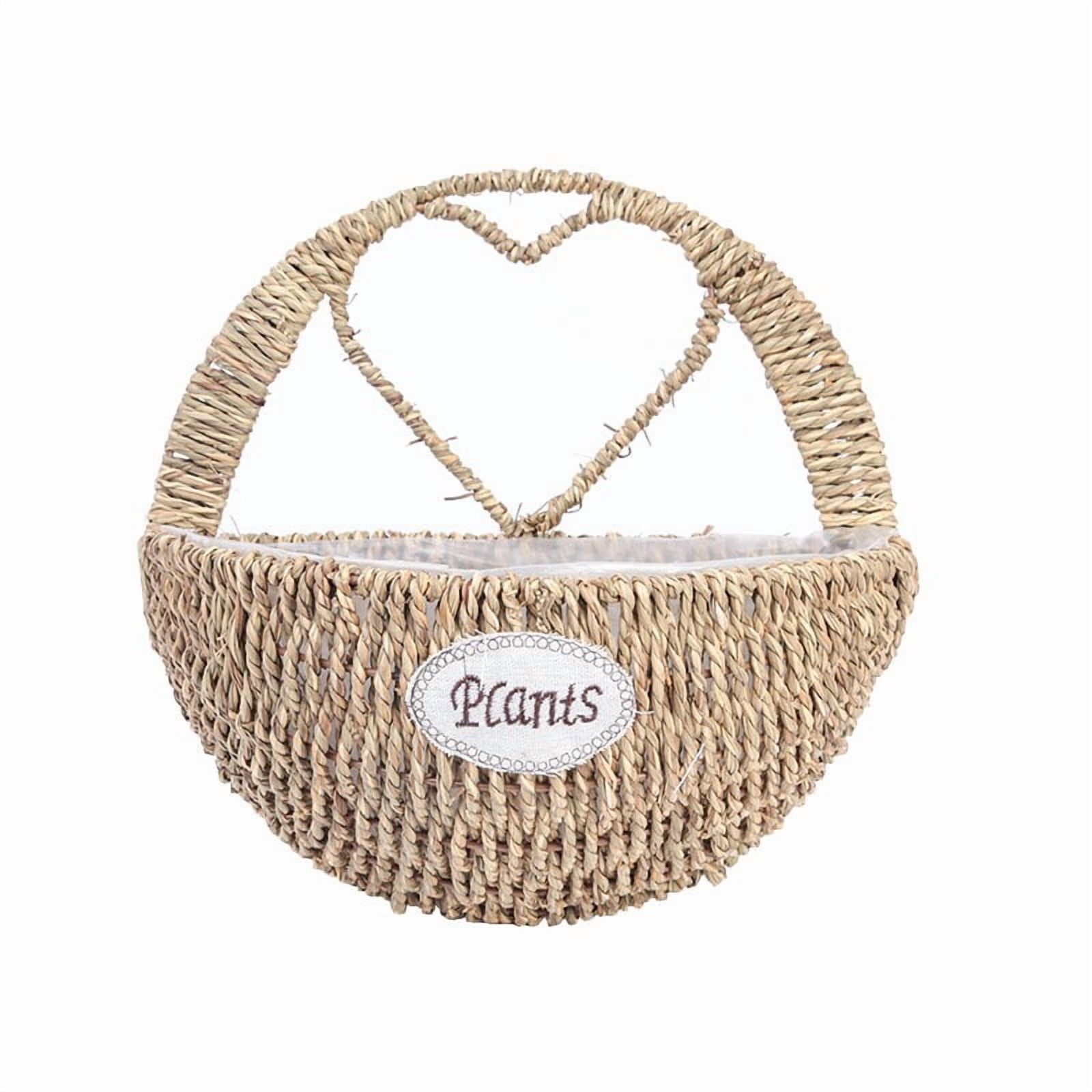 Handwoven Seagrass Heart Wall Planter - Natural Fiber Hanging Basket with Waterproof Liner, Bohemian Style Decor for Indoor and Outdoor Plants