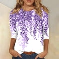 thumbnail image 3 of Womens 3/4 Sleeve Tops Cute Leaf Print Graphic Tees Casual Round Neck Blouses Plus Size Basic Pullover Soft Lightweight Tunic Spring Summer 2026 Purple 2XL, 3 of 5
