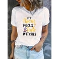 thumbnail image 1 of Camisetas con gráficos clásico para mujeres y adolescentes y niñas, playera de verano con estampado estéticoWomen's Casual Chic Witch Hat Graphic Tee - Comfy Stretchy Polyester Blend, Crew Neck Shor, 1 of 6