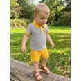thumbnail image 4 of BemeyourBBs Toddler Baby Boys Mama's Little Dude Outfit Summer Clothes Short Sleeve Lapel Letter Embroidery Striped Button Shirt Tops and Pockets Shorts Set, 4 of 9