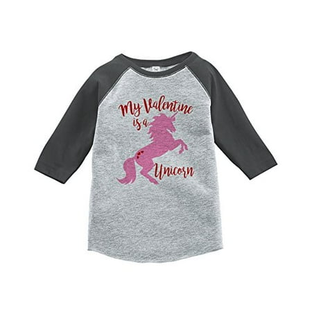 

7 ate 9 Apparel Girl s Valentine s Day Unicorn Grey Baseball Tee