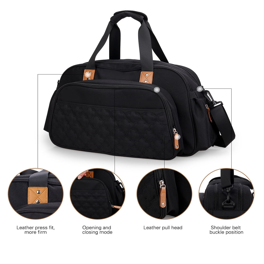 Diaper Bag Tote with Travel Bassinet, Foldable Baby Bed for Bady Toddler, High Capacity Nappy Bag Changing Station Black