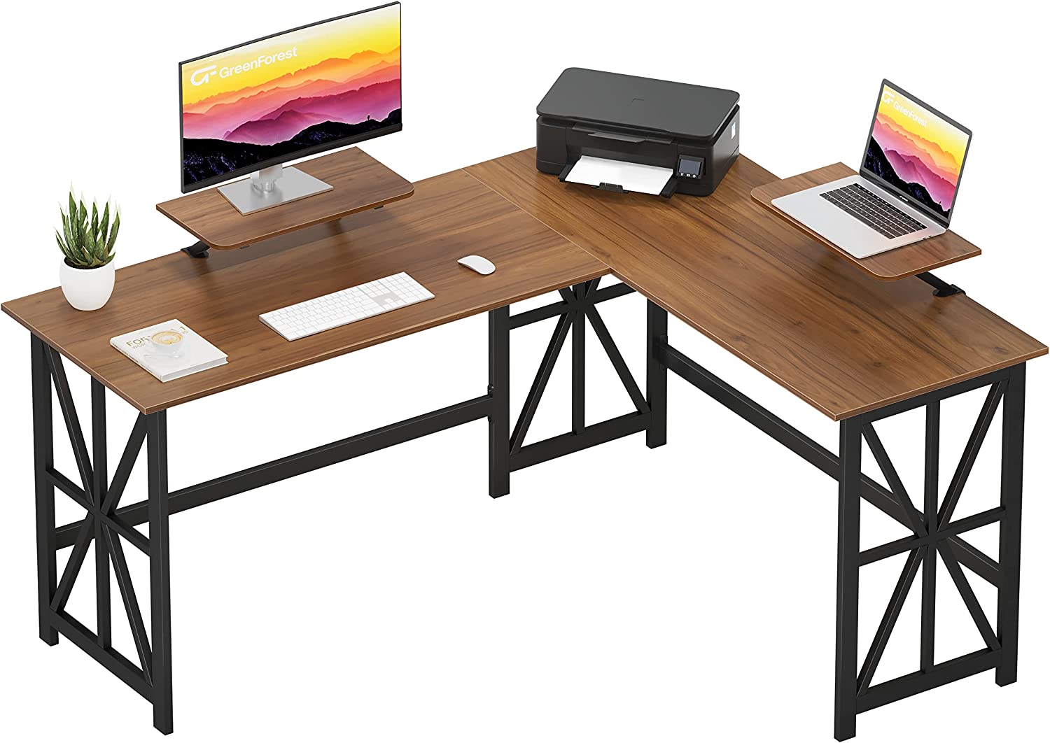 YCZX L Shaped Desk with 2 Monitor Stand, Reversible Computer Corner