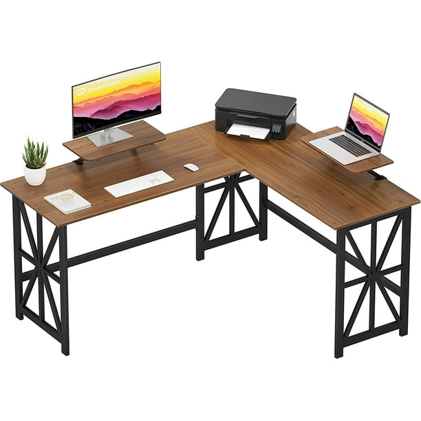 YCZX L Shaped Desk with 2 Monitor Stand, Reversible Computer Corner