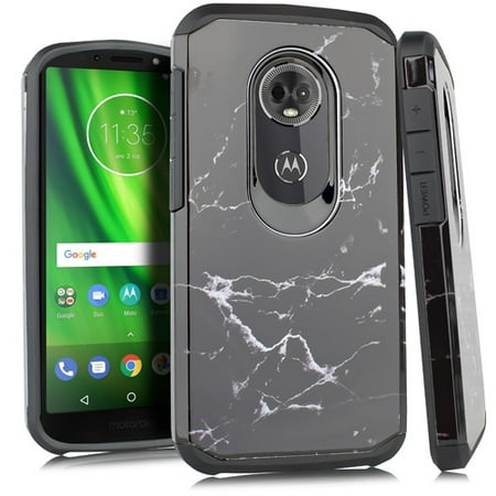 MUNDAZE Black White Marble Design Duo Slim Case For Motorola Moto E5 Play / E5 Cruise