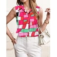 thumbnail image 3 of Blusa HOTOUCH Camisa abotonada sin mangas para mujer Pink Geometr, 3 of 6