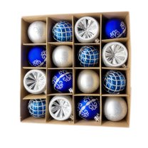 16 Pc Christmas Ball Bauble Velvet Silver Snow Flower Finish Ball Ornament Christmas Indoor Outdoor Hanging Decoration Holiday Party Wedding Halloween Thanksgiving Valentine's Day Decor
