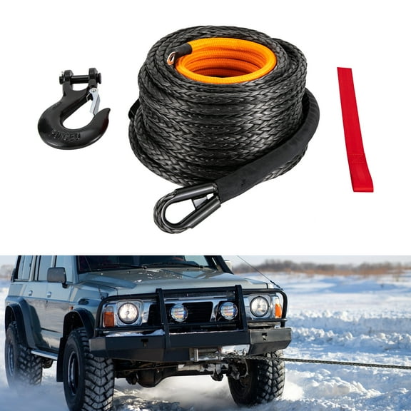 Dwellnix Synthetic Winch Rope w Hook 31500LBS Car Tow Recovery Cable Tow Orange 1 2x92ft