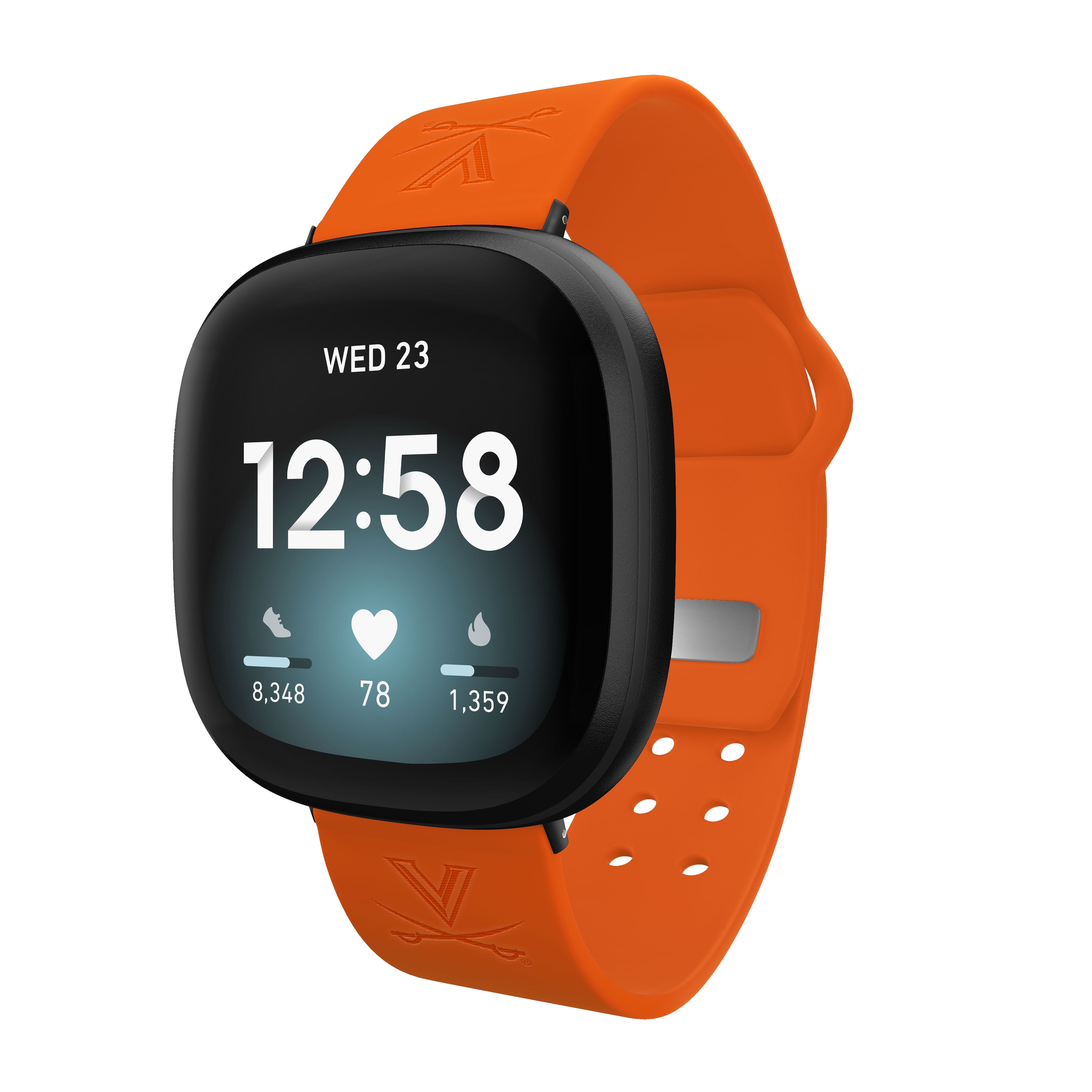 Cavaliers Engraved Silicone Unisex Watch Band for Fitbit Versa 3 and Sense (Orange) by Affinity Bands