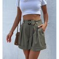 thumbnail image 2 of Pantalones cortos informales de talle medio para mujer, pantalones cortos con cinturón y bolsillos, decoración de botones sueltos, Color liso a la moda, 2 of 8