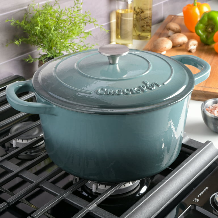 Crock-Pot 5 Quart Round Enamel Cast Iron Covered Dutch Oven Cooker, Slate  Gray