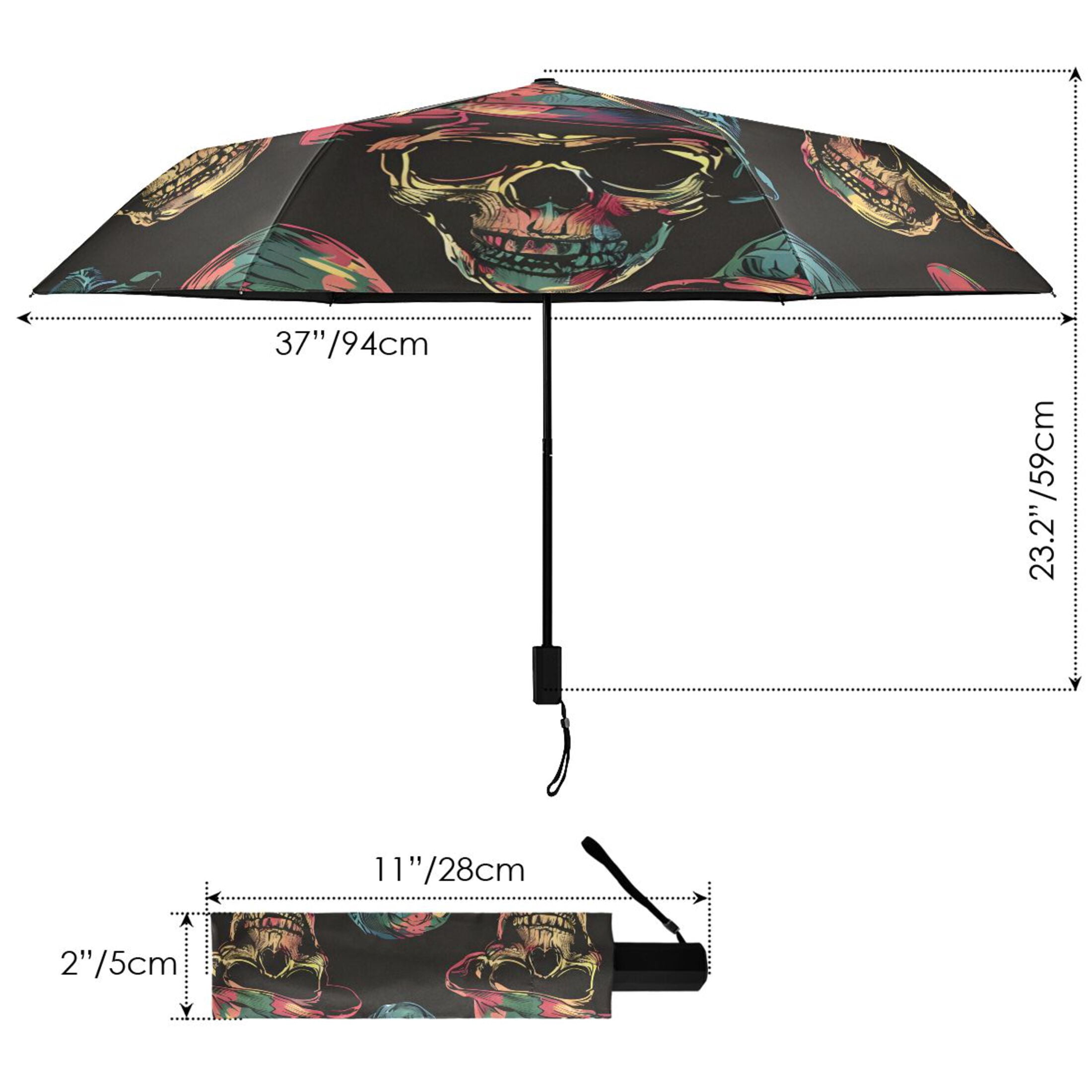 ALAZA Magic Skulls UPF 50+ Compact Folding Umbrella for Rain Travel Umbrella Packable