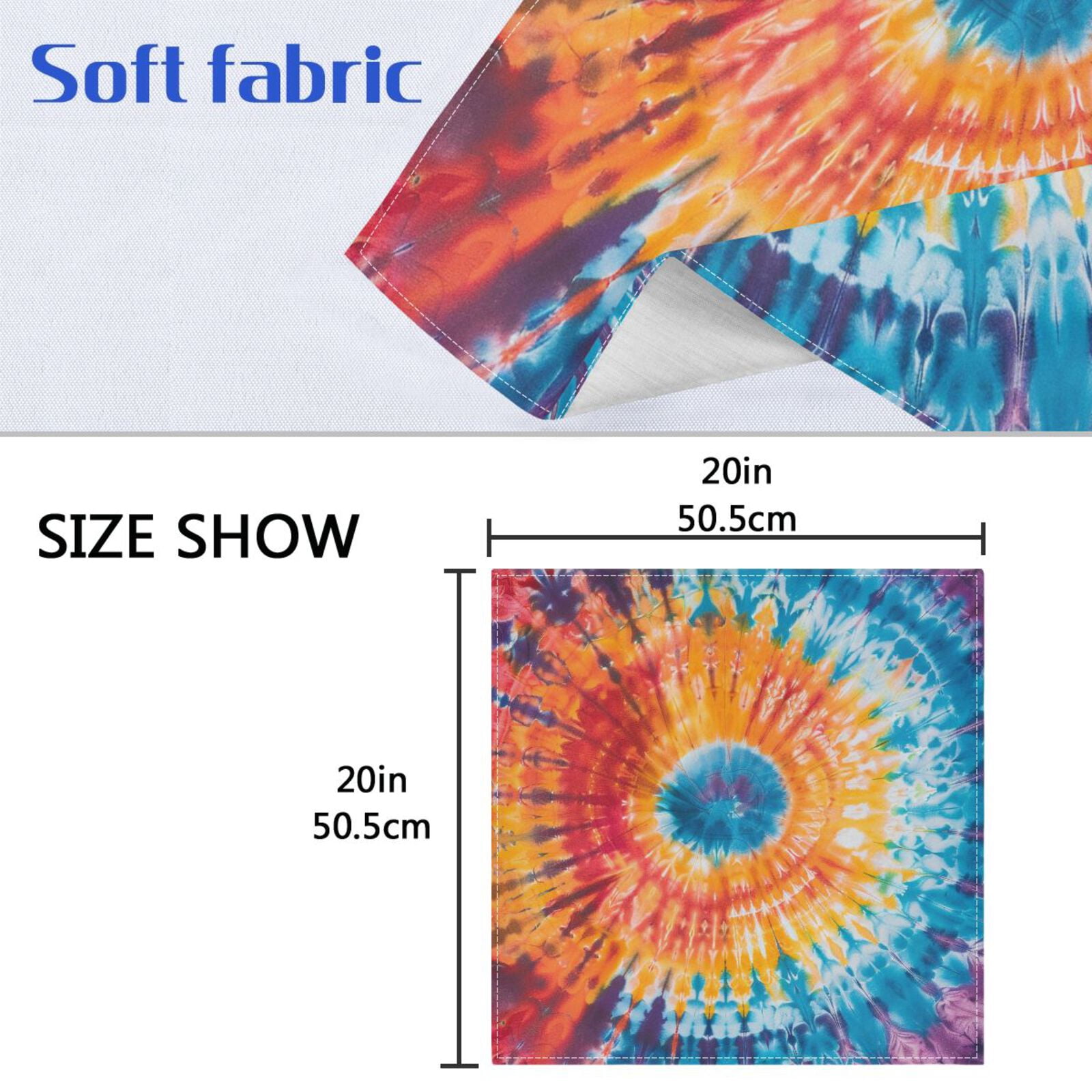 JSTEL Tie Dye Rainbow Color Cloth Napkins Set of 6, 20x20 Inch Washable and Reusable Napkin for Decoupage Dinner Party Everyday Use