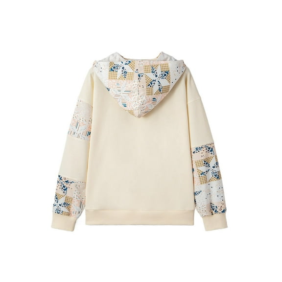 Beige Western Geo Pattern Patchwork Hoodie with Kangaroo Pocket - Casual Long Sleeve - [ZhiHiMeRi] | L