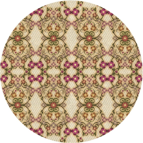 Ahgly Company Machine Washable Indoor Round Transitional Light Brown Area Rugs, 6' Round