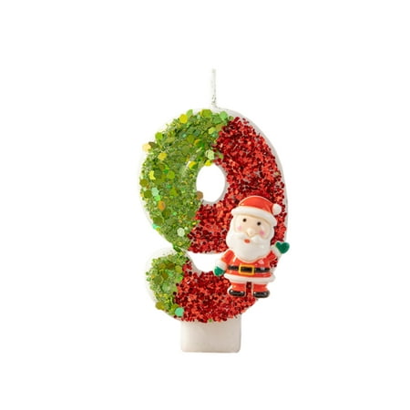 Christmas Happy Birthday Candles for Cake Decorating Supplies Unscented Number Candles Cake Topper Decorations Number 9