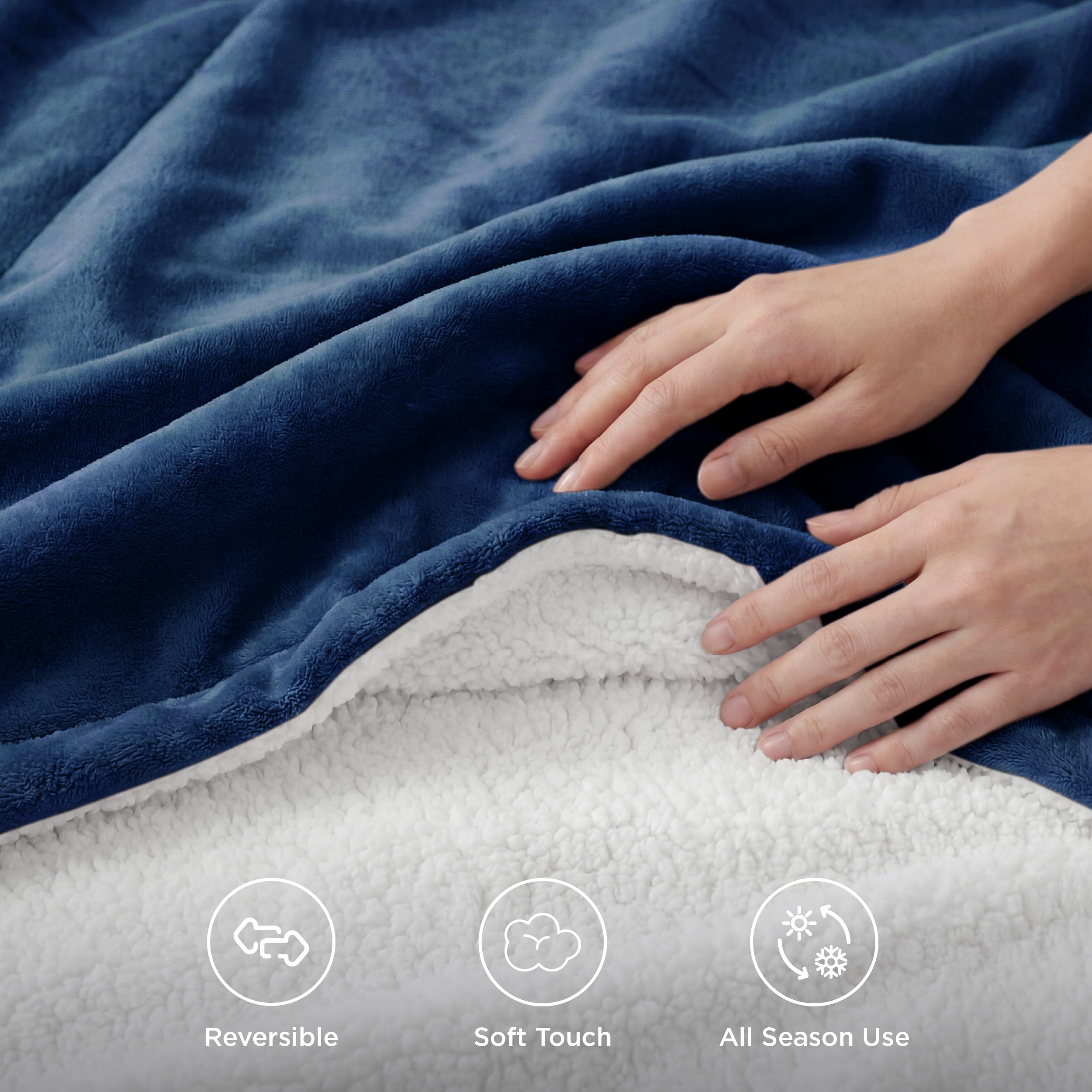 U by Bedsure GentleSoft Sherpa Fleece Throw Blanket Twin Size for Couch - Thick and Warm Throw for Women and Men, Soft Fuzzy Plush Twin Blanket for Winter, Navy, 60x80 Inches