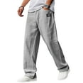 thumbnail image 2 of Domuza Mens Pants Casual Hemp Embroidered Logo Loose Fit Pants New Fashion Stretch Waist Drawstring Trousers with Pockets Gray S, 2 of 6