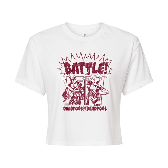 Marvel Deadpool - Deadpool Vs Lady Deadpool - Juniors Cropped Graphic T-Shirt