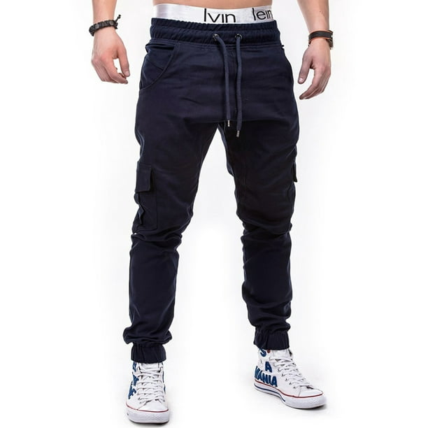 Men Basic Solid Color Breathable Trousers Casual Long Training Joggers  Sweatpants Mens Track Cargo Pants with Elastic Waistband and Pockets