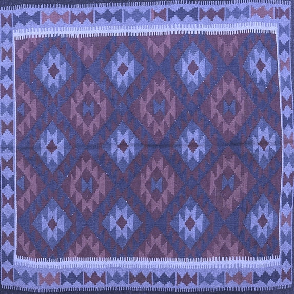 Ahgly Company Machine Washable Indoor Square Oriental Blue Traditional Area Rugs, 4' Square