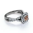 thumbnail image 4 of JeenMata Elegant 1 Carat - Square Cut created morganite - Twisted Band - Pave - Double Halo Gothic Engagement Ring - 18K Black Gold over Silver, 4 of 6