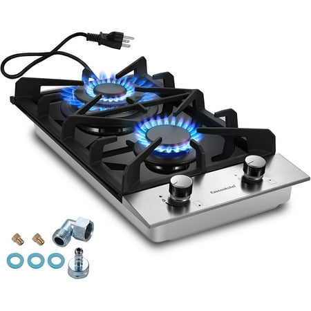 Gas Cooktop 12 inch Eascookchef Bulit-in Gas Stove Top 2 Burners NG/LPG Convertible Dual Burners