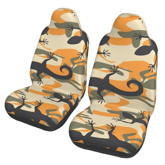 Lizard Camouflage Camo Car Seat Cover 2 Pcs Auto Front Bucket Seats Protector Cushion Universal Vehicle Truck SUV