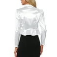 thumbnail image 3 of INSPIRE CHIC Satin Bolero Shrugs for Women's Open Front Ruched Long Sleeves Cropped Shrug M White, 3 of 5