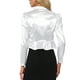 thumbnail image 3 of Inspire Chic Boleros de satén para mujeres, chaquetas cortas con mangas largas fruncidas, abiertas al frente, tamaño XS, color blanco, 3 of 5