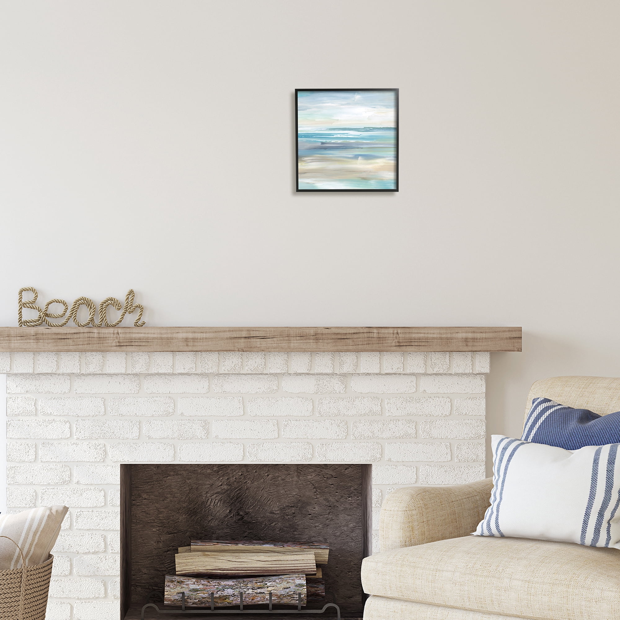 Stupell Industries Nautical Beach Shore Abstraction Coastal Painting Black Framed Art Print Wall Art