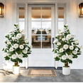 thumbnail image 2 of Lyacmy 3FT 2 Pack White Camellia Artificial Tree in Pot, Artificial Plants Indoor Outdoor for Home Decor, 2 of 8