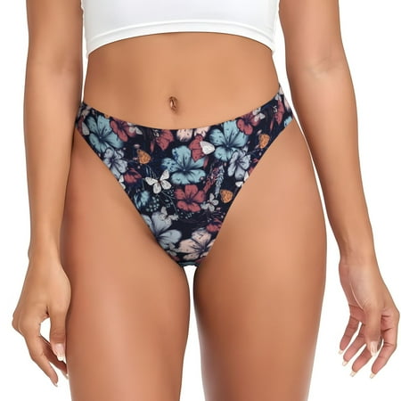 Thongs for Women - Beautiful butterfly flower No Show Seamless Womens Thongs Underwear  Soft Stretch G String Thongs for Women Cuteness Ladies Thong Bikini Panties Briefs