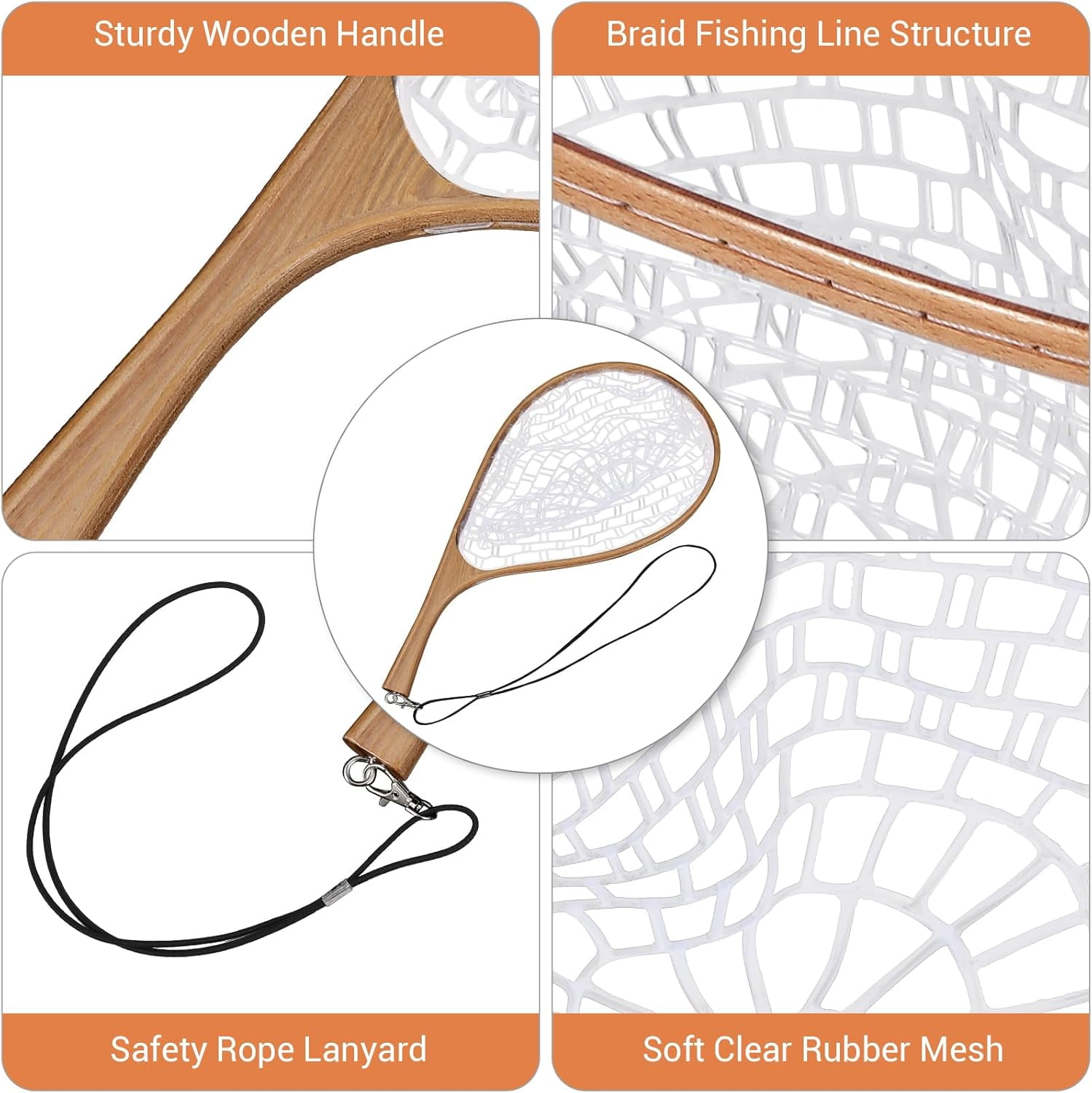Fly Fishing Landing Net,Soft Mesh Trout Net with Safety Rope Lanyard,Catch and Release Net