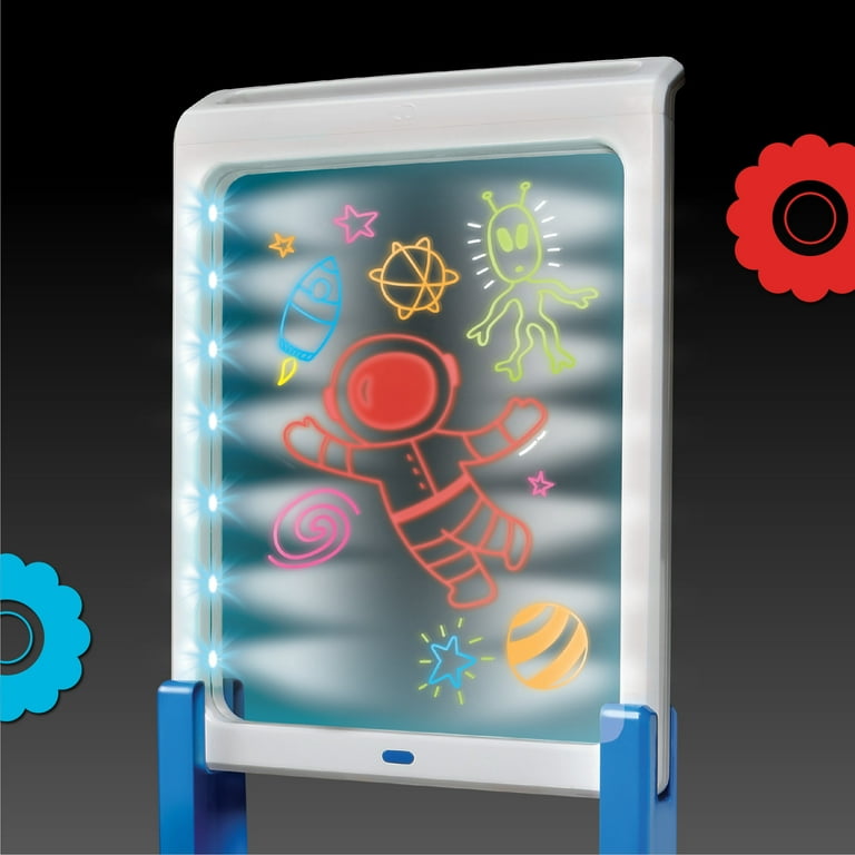 Discovery Kids Neon Glow Drawing Easel with Color Markers and 5