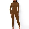thumbnail image 2 of pstuiky Jumpsuits for Women, Women Jumpsuit Solid Color Tight-Fitting Jumpsuit Long Sleeve High Neck Sports Fitness Jumpsuit Leisure Brown S, 2 of 5