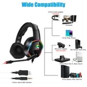 TSV 7.1 Surround Sound Gaming Headset Fit for PC, PS4/PS5, Xbox One, Nintendo Switch, Wired Headset with Noise Cancelling Mic, RGB Light, 3.5mm Over-Ear Headphones for Laptop, Tablet, Mobile