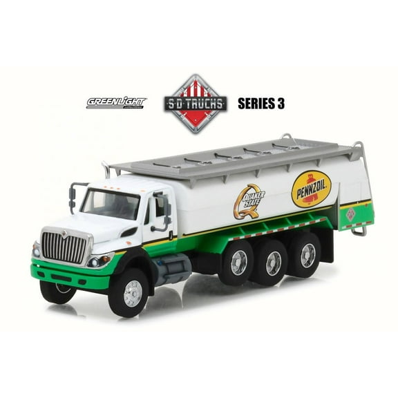 2017 International  WorkStar® Tanker Truck Tanker Truck Pennzoil Quaker State, White w/ Green - Greenlight 45030C/48 - 1/64 Scale Diecast Model Toy Car