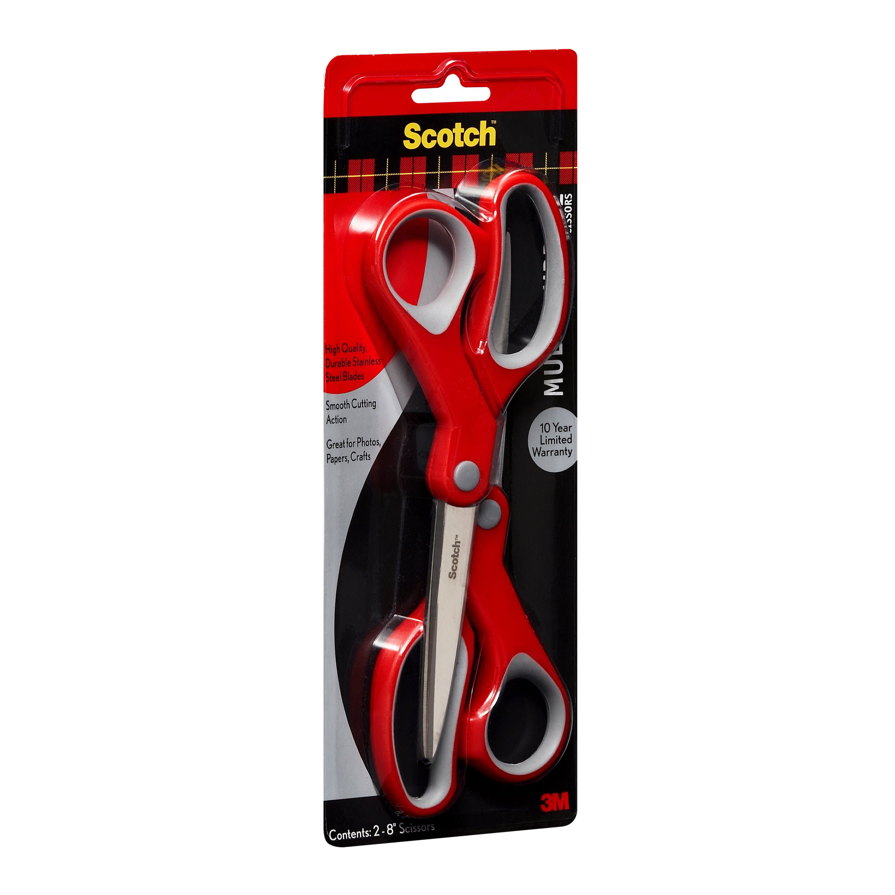 Scotch Household Scissor, 8-Inches Red Handle Light Duty Cutting Stainless  Steel