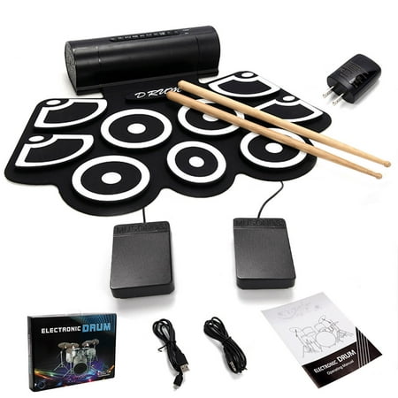 GHP Roll Up Silicone Electronic Drum Set with Built-In Speakers Pedals & Drum