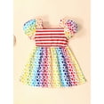 thumbnail image 2 of Bagilaanoe 4th of July Dress for Toddler Baby Girl Star Striped Print Short Sleeves A-line Dresses 12M 18M 24M 3T 4T Kids  Independence Day Casual Swing Sundress, 2 of 9